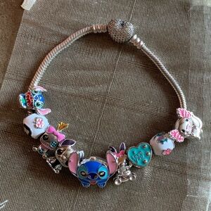 Pandora Moments Snake Bracelet w/ 9 NEW Disney Lilo & Stitch Theme Charms